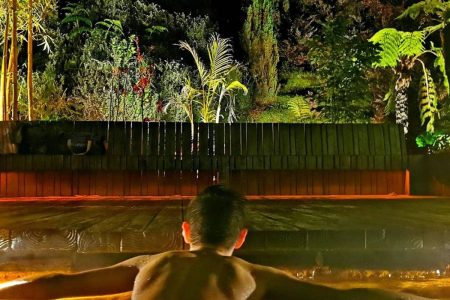 Tourist at thermal pool Poça da Dona Beija