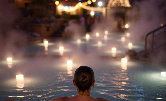 Woman relaxing at thermal pool in Furnas